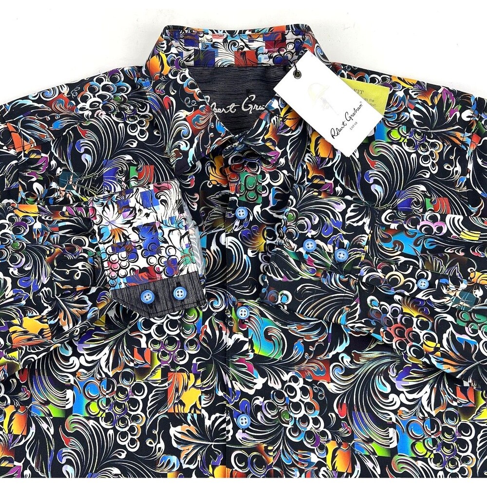 Robert Graham Appellation Black Vineyard Print Flip Cuff Button Up LS Mens M NWT